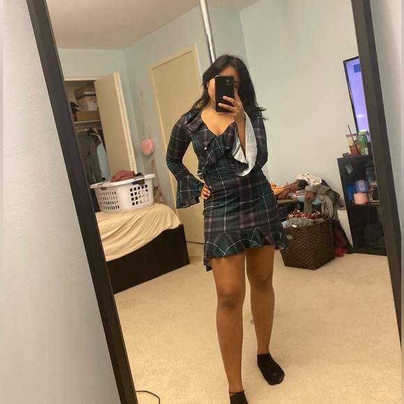 Missguided green and purple plaid dress - Picture 2 of 3